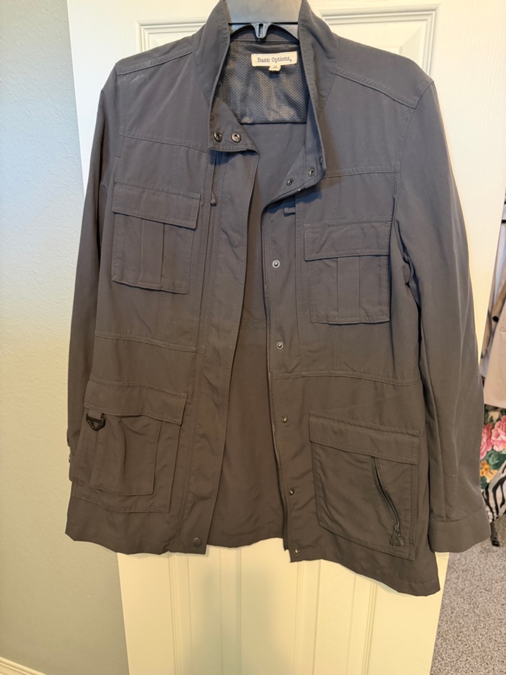 Basic Editions Men's Gray Military Field Jacket with Multiple Pockets